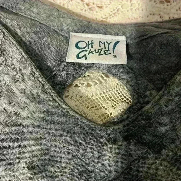 Tie Dye Keyhole Tunic Top Lagenlook Linen Blouse “Oh my Gauze” Grey Natural Boho - Picture 5 of 11